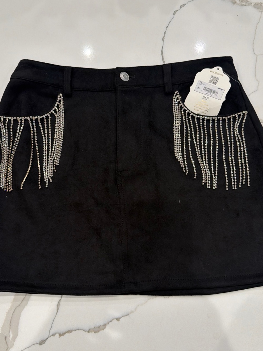 Altar'd State Black Mini Skirt with Rhinestone Fringe